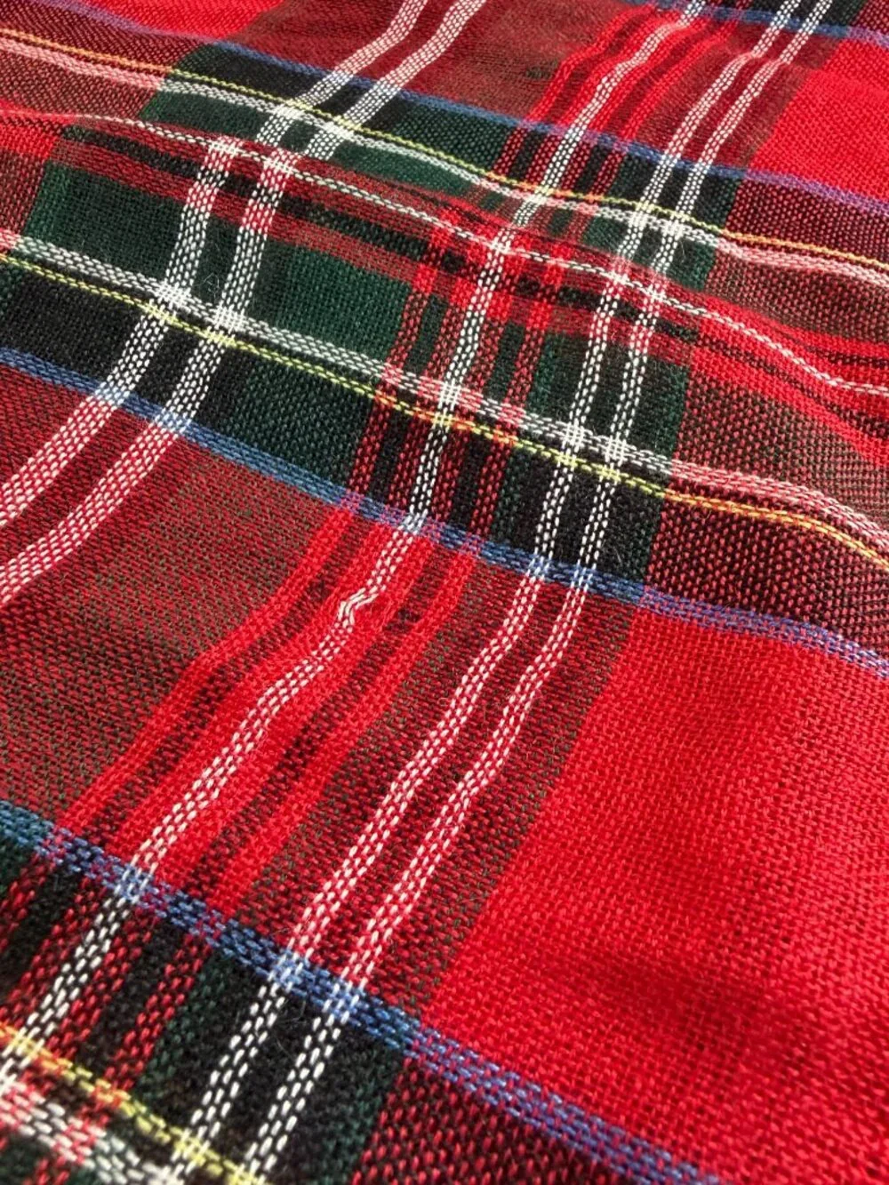 Red Tartan Plaid Scarf 78x29 Merino Wool & Bamboo Blend Fringe Edges Naturally K